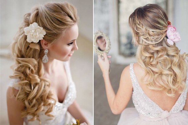 half up and half down curly hairstyle for wedding